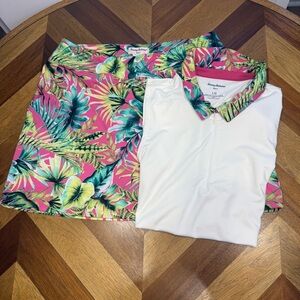 Tommy Bahama Pink and Green Tropical golf skirt/skort and shirt